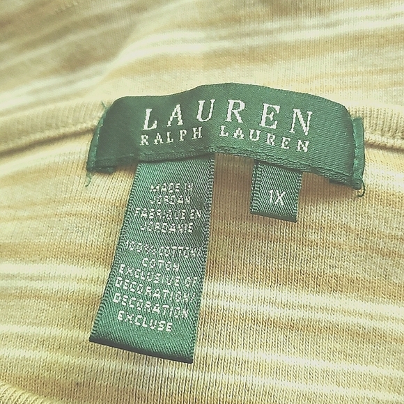 Ralph Lauren LRL Womens Long Sleeve Top Button Shoulder Tan Striped Size 1X - Picture 4 of 6